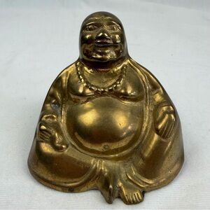 Vintage Brass Metal Sitting Happy Laughing Buddha Budai 4" Figure Made in India